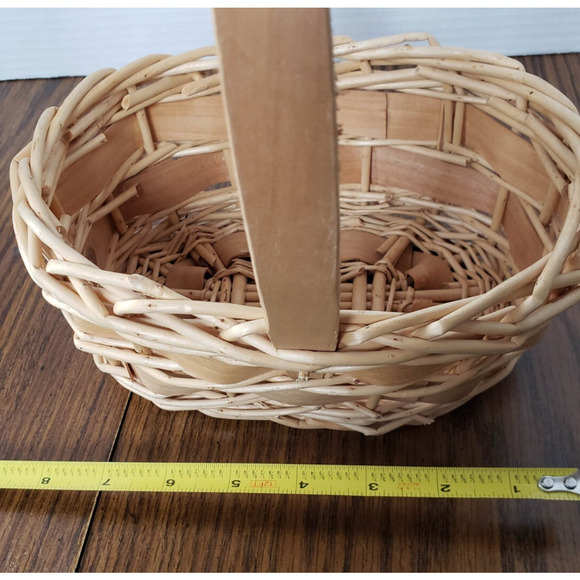 Easter Spring Basket 9 Inch Woven Chip Wood With Handle - Picture 8 of 9